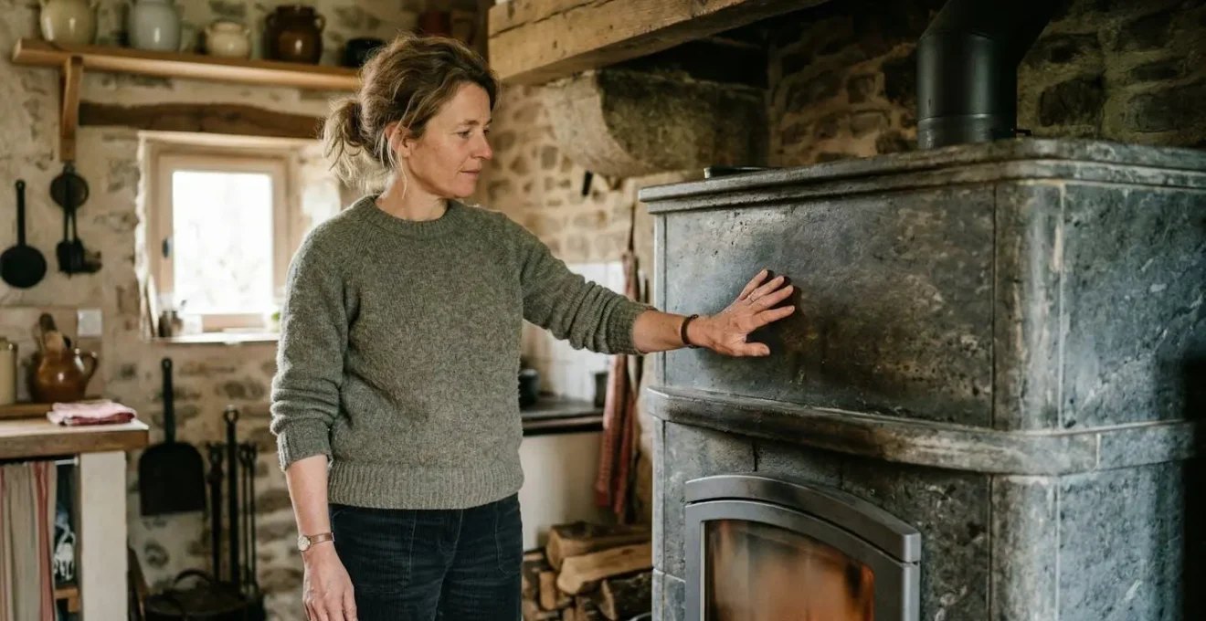 Poêle à accumulation en pierre ollaire diffusant une chaleur douce